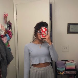 Blue long sleeve brandy cropped tee